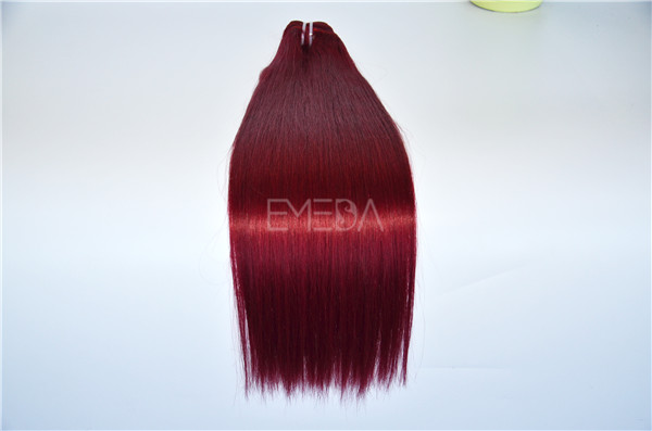 Wine red color remy human  hair weft       ZJ0067